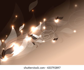Shiny Background with Leaves. Sparkling Illustration.