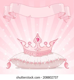 Shiny background with Princess crown on pink pillow