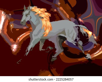 Shiny background with running gray horse. Background with glow effect for interior solutions, covers, scrapbooking, fashion trends, fabrics, decorative compositions, business concepts, posters, etc. 