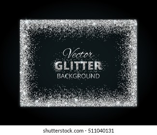 Shiny background with silver glitter frame and space for text. Vector glitter decoration, great for christmas and birthday cards, wedding invitation, party posters and flyers.