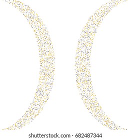 Shiny background with silver and golden glitter isolated on white. Vector glitter decoration, great for christmas and birthday cards, wedding invitation, party posters and leaflets.