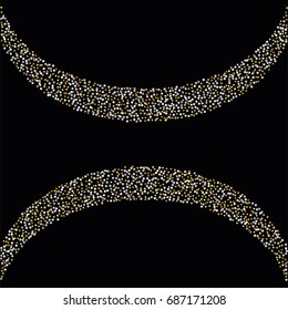 Shiny background with silver and golden glitter isolated on black. Vector glitter decoration, great for christmas and birthday cards, wedding invitation, party posters and leaflets.
