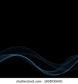 Fondo brillante con una ola azul. Partículas azules parpadeantes. fondo festivo