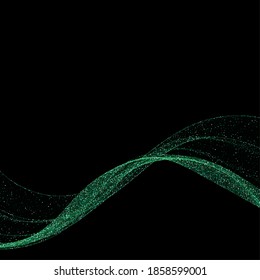 Shiny background with a wave of green. Flickering green particles. festive background