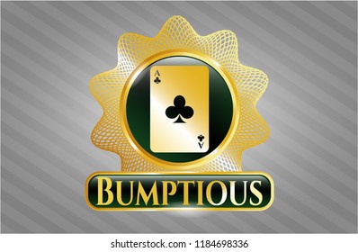  Shiny badge with ace of clover icon and Bumptious text inside