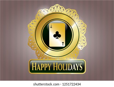  Shiny badge with ace of clover icon and Happy Holidays text inside