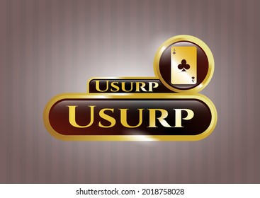 Shiny badge with ace of clover icon and Usurp text inside