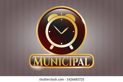  Shiny badge with alarm clock icon and Municipal text inside