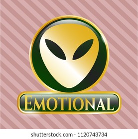  Shiny badge with alien icon and Emotional text inside