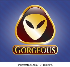  Shiny badge with alien icon and Gorgeous text inside
