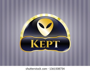  Shiny badge with alien icon and Kept text inside