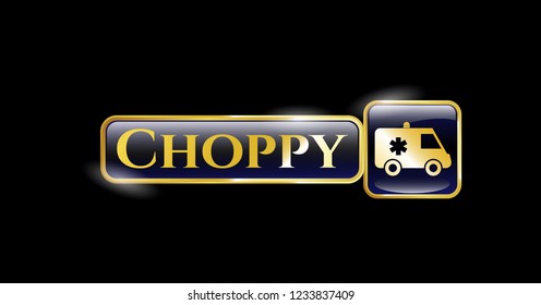  Shiny badge with ambulance icon and Choppy text inside