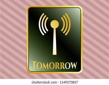  Shiny badge with antenna signal icon and Tomorrow text inside