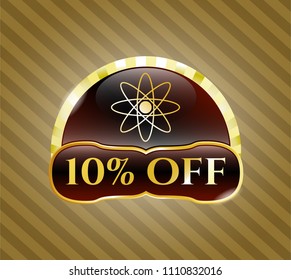   Shiny badge with atom icon and 10% Off text inside