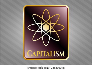  Shiny badge with atom icon and Capitalism text inside