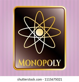  Shiny badge with atom icon and Monopoly text inside