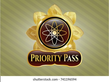  Shiny badge with atom icon and Priority Pass text inside