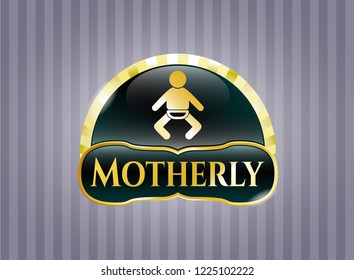  Shiny badge with baby icon and Motherly text inside