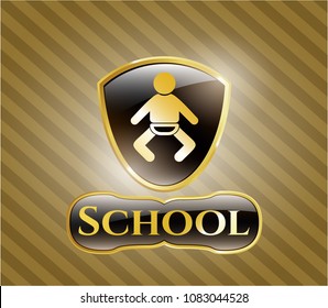   Shiny badge with baby icon and School text inside