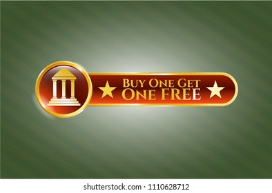   Shiny badge with bank icon and Buy one get One Free text inside