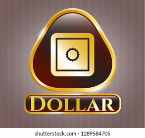  Shiny badge with bank safe icon and Dollar text inside