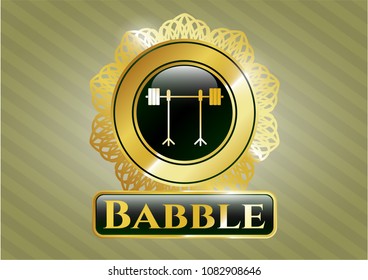   Shiny badge with barbell on rack icon and Babble text inside