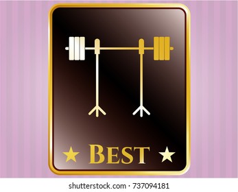  Shiny badge with barbell on rack icon and Best text inside