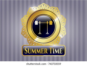  Shiny badge with barbell on rack icon and Summer Time text inside