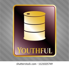  Shiny badge with barrel icon and Youthful text inside
