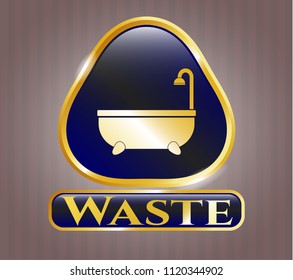  Shiny badge with bathtub icon and Waste text inside