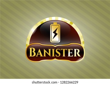  Shiny badge with battery charging icon and Banister text inside