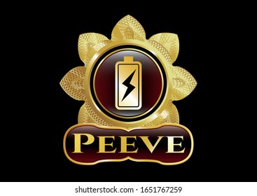  Shiny badge with battery charging icon and Peeve text inside