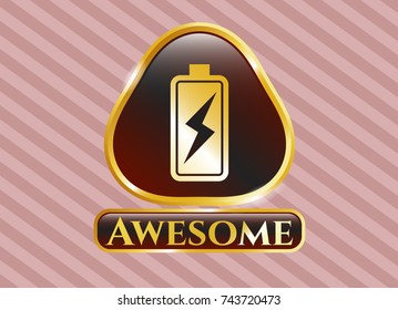  Shiny badge with battery charging icon and Awesome text inside