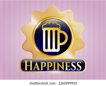  Shiny badge with beer jar icon and Happiness text inside