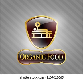  Shiny badge with bench press icon and Organic Food text inside