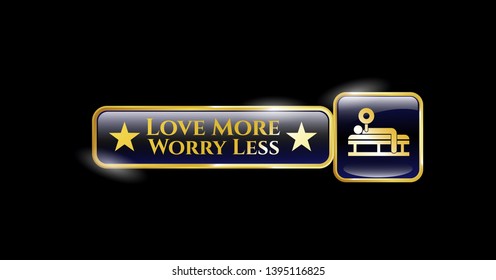  Shiny badge with bench press icon and Love More Worry Less text inside