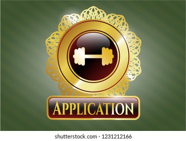  Shiny badge with big dumbbell icon and Application text inside