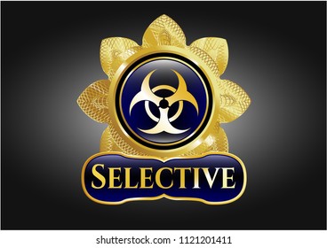 Shiny badge with biohazard icon and Selective text inside