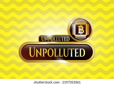 Leuchtendes Schild mit dem Symbol für den Bitcoin-Chip (Konzept für den Abbau von Kryptowährungen) und unverschmutztem Text