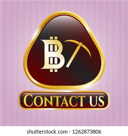  Shiny badge with bitcoin mining icon and Contact us text inside