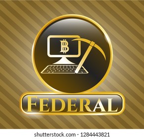  Shiny badge with bitcoin mining icon and Federal text inside