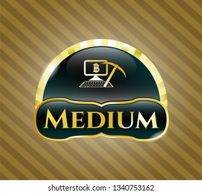  Shiny badge with bitcoin mining icon and Medium text inside