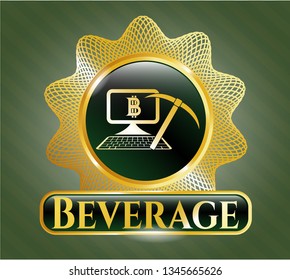  Shiny badge with bitcoin mining icon and Beverage text inside