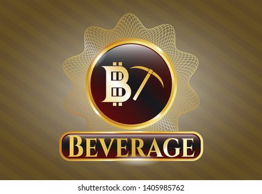  Shiny badge with bitcoin mining icon and Beverage text inside