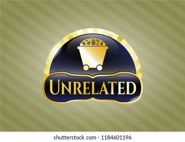  Shiny badge with Bitcoin mining trolley icon and Unrelated text inside