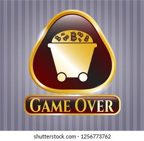  Shiny badge with Bitcoin mining trolley icon and Game Over text inside