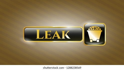  Shiny badge with Bitcoin mining trolley icon and Leak text inside