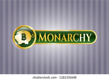  Shiny badge with bitcoin piggy bank icon and Monarchy text inside