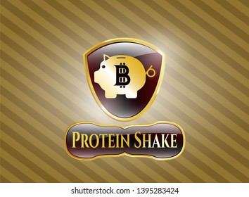  Shiny badge with bitcoin piggy bank icon and Protein Shake text inside