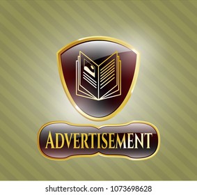  Shiny badge with book icon and Advertisement text inside